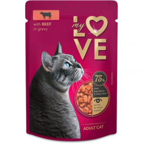 Пауч за котки My Love Adult cat with beef in gravy с говеждо месо в желе